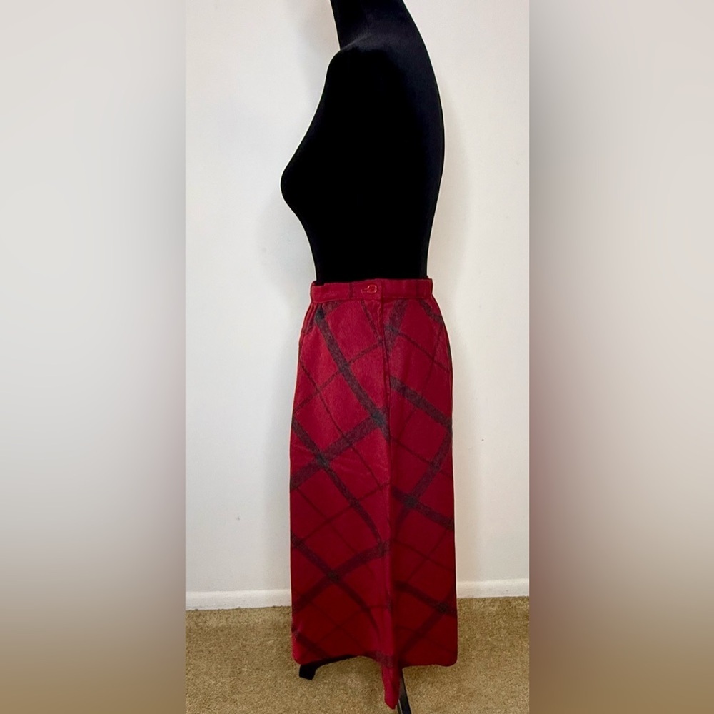 Vintage Russ Togs Red Gray plaid midi wool blend Christmas skirt pockets 12 EUC - Picture 4 of 9